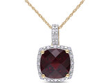 4.75 Carat (ctw) Garnet Pendant Necklace in 10K Yellow Gold with Chain with Diamonds 1/10 Carat (ctw)